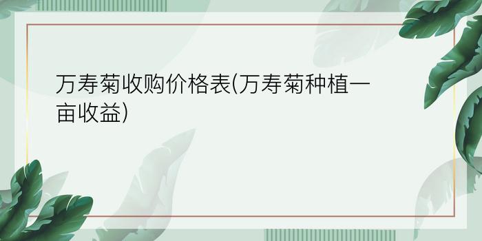 万寿菊收购价格表(万寿菊种植一亩收益)