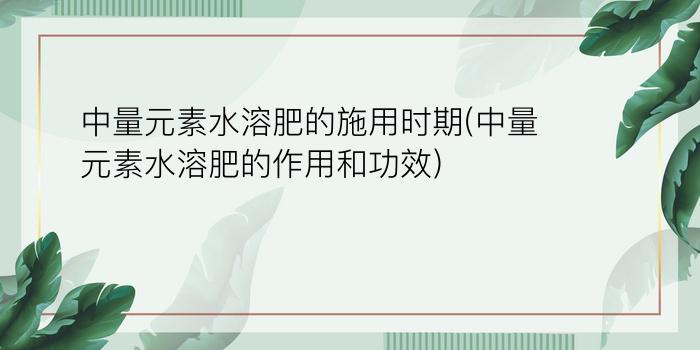 中量元素水溶肥的施用时期(中量元素水溶肥的作用和功效)