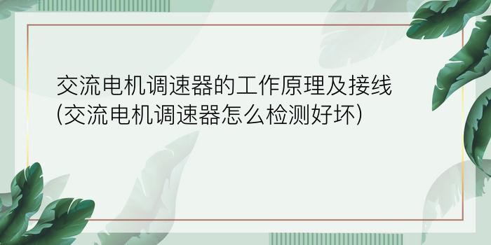 交流电机调速器的工作原理及接线(交流电机调速器怎么检测好坏)