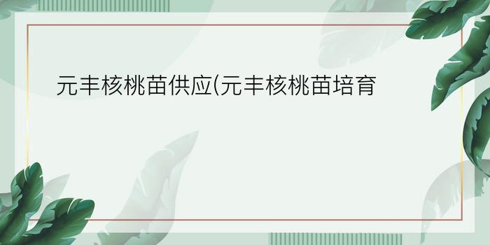 元丰核桃苗供应(元丰核桃苗培育)