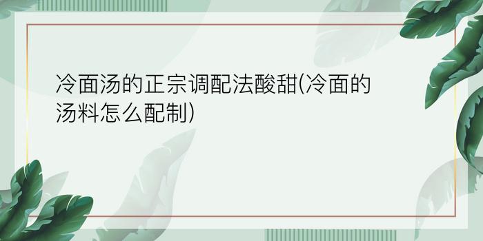 冷面汤的正宗调配法酸甜(冷面的汤料怎么配制)