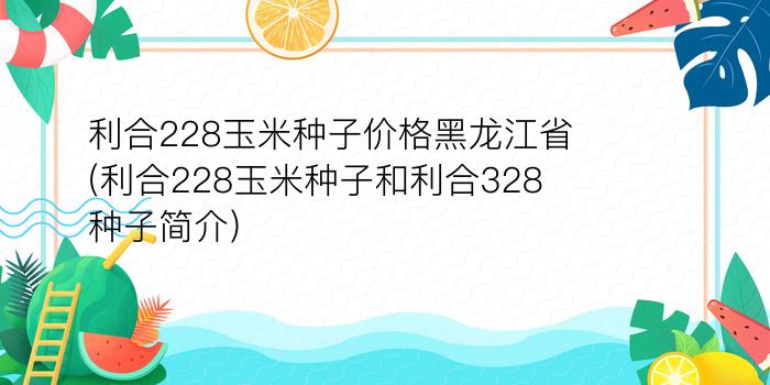 利合228玉米种子价格黑龙江省(利合228玉米种子和利合328种子简介)