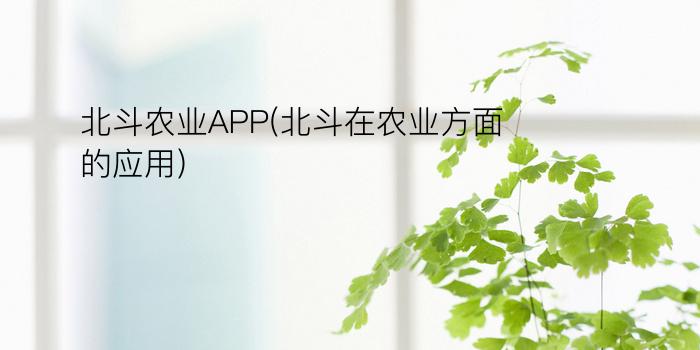 北斗农业APP(北斗在农业方面的应用)