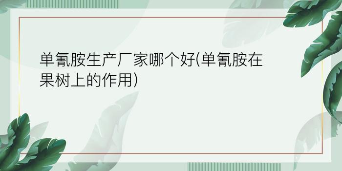 单氰胺生产厂家哪个好(单氰胺在果树上的作用)