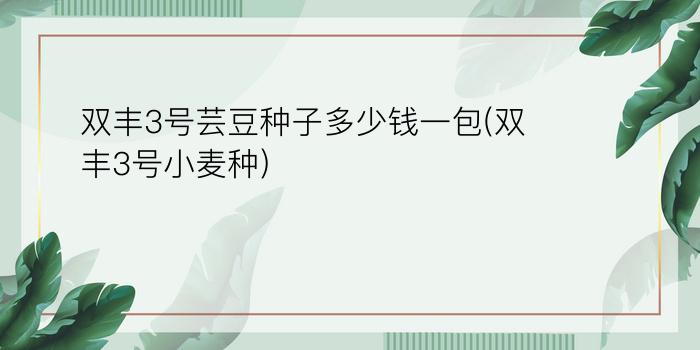 双丰3号芸豆种子多少钱一包(双丰3号小麦种)