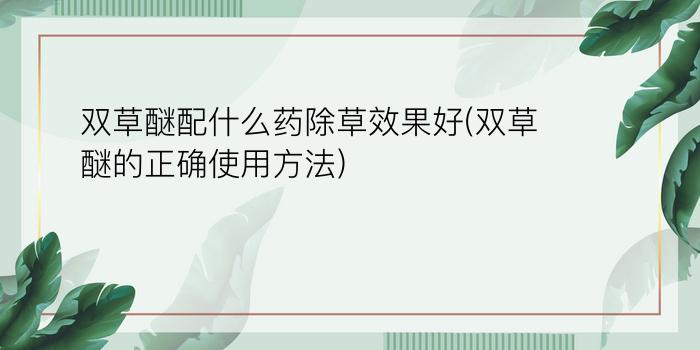 双草醚配什么药除草效果好(双草醚的正确使用方法)