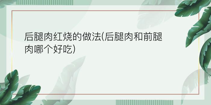 后腿肉红烧的做法(后腿肉和前腿肉哪个好吃)