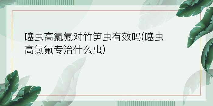 噻虫高氯氟对竹笋虫有效吗(噻虫高氯氟专治什么虫)