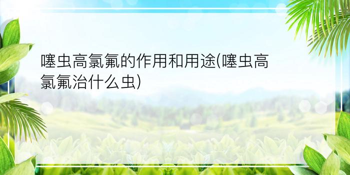 噻虫高氯氟的作用和用途(噻虫高氯氟治什么虫)