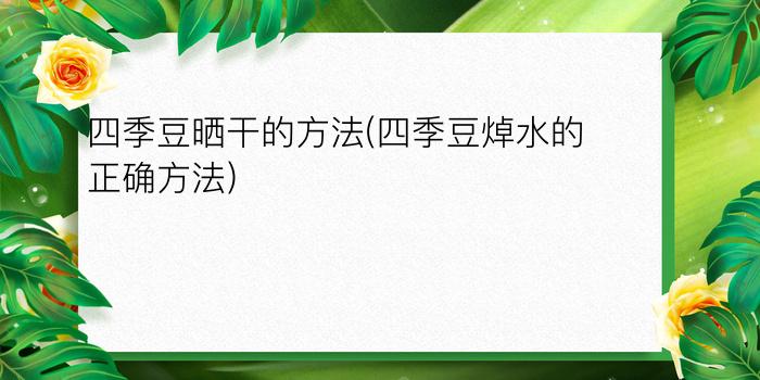 四季豆晒干的方法(四季豆焯水的正确方法)