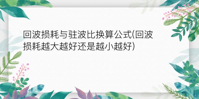 回波损耗与驻波比换算公式(回波损耗越大越好还是越小越好)