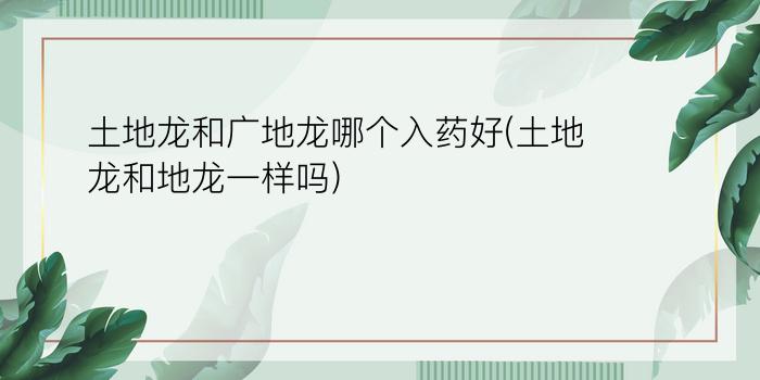 土地龙和广地龙哪个入药好(土地龙和地龙一样吗)