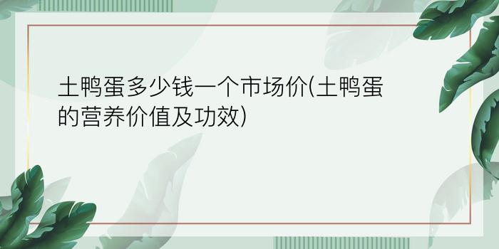 土鸭蛋多少钱一个市场价(土鸭蛋的营养价值及功效)