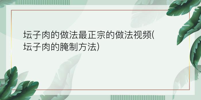 坛子肉的做法最正宗的做法视频(坛子肉的腌制方法)