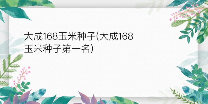 大成168玉米种子(大成168玉米种子第一名)