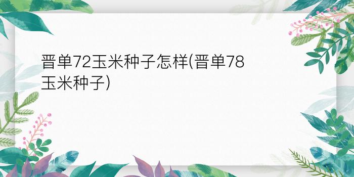 晋单72玉米种子怎样(晋单78玉米种子)