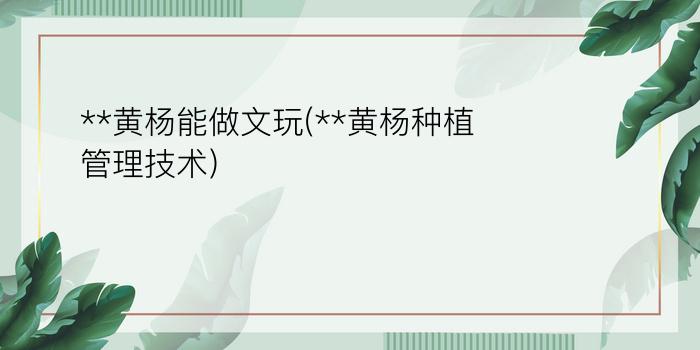 **黄杨能做文玩(**黄杨种植管理技术)