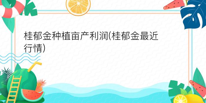 桂郁金种植亩产利润(桂郁金最近行情)