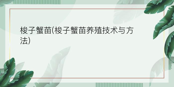 梭子蟹苗(梭子蟹苗养殖技术与方法)