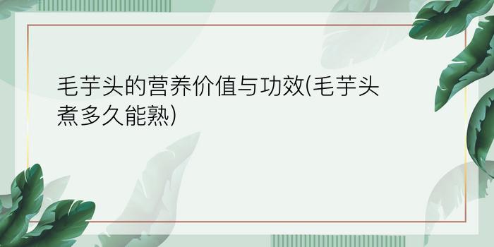 毛芋头的营养价值与功效(毛芋头煮多久能熟)