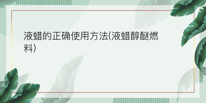 液蜡的正确使用方法(液蜡醇醚燃料)