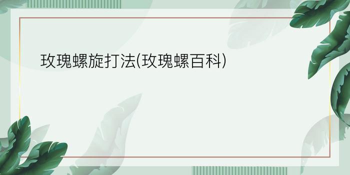 玫瑰螺旋打法(玫瑰螺百科)