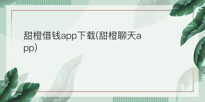 甜橙借钱app下载(甜橙聊天app)