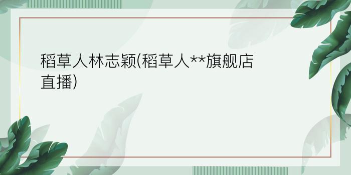 稻草人林志颖(稻草人**旗舰店直播)