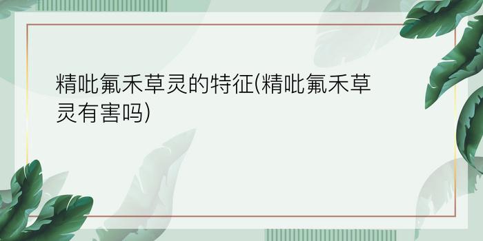 精吡氟禾草灵的特征(精吡氟禾草灵有害吗)