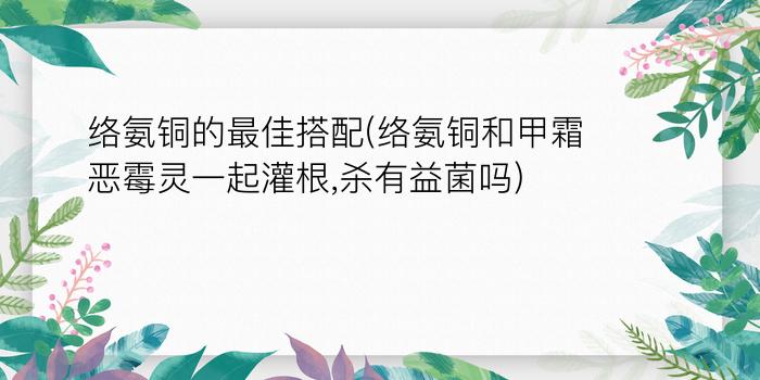 络氨铜的最佳搭配(络氨铜和甲霜恶霉灵一起灌根,杀有益菌吗)