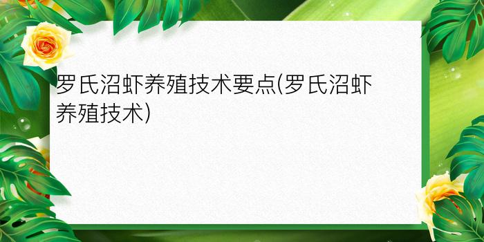 罗氏沼虾养殖技术要点(罗氏沼虾养殖技术)