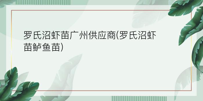 罗氏沼虾苗广州供应商(罗氏沼虾苗鲈鱼苗)