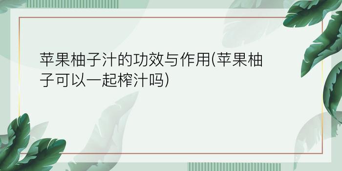 苹果柚子汁的功效与作用(苹果柚子可以一起榨汁吗)