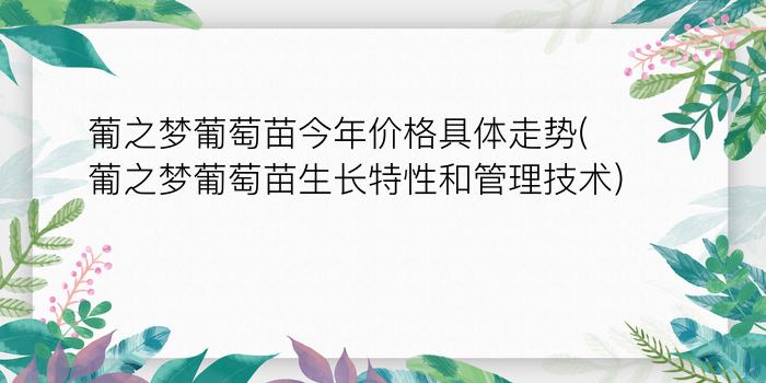 葡之梦葡萄苗今年价格具体走势(葡之梦葡萄苗生长特性和管理技术)