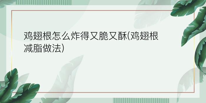 鸡翅根怎么炸得又脆又酥(鸡翅根减脂做法)